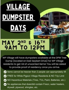 Dumpster Day flyer with dates, times, and information