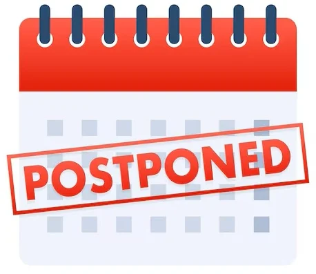 Postponed Calendar with "postponed" scribed over the top